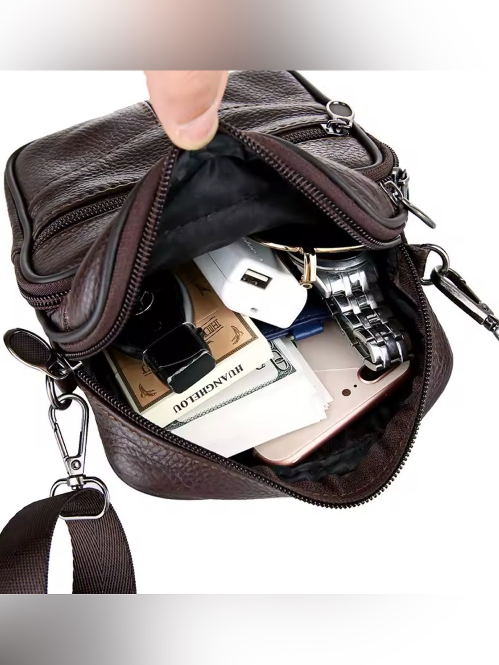 New Genuine Leather Crossbody Bag Vertical Trendy Multifunctional Shoulder Bag - Picture 6 of 7